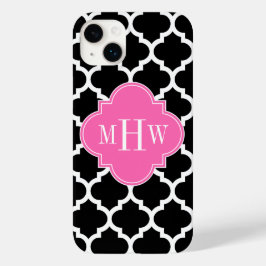 Zwart wit Marokkaans #5 Hot Pink #2 Naam Monogram Case-Mate iPhone 14 Plus Hoesje