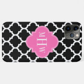 Zwart wit Marokkaans #5 Hot Pink #2 Naam Monogram Case-Mate iPhone Case (Achterkant (horizontaal))