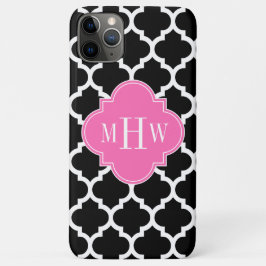 Zwart wit Marokkaans #5 Hot Pink #2 Naam Monogram Case-Mate iPhone Case