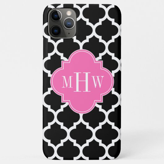 Zwart wit Marokkaans #5 Hot Pink #2 Naam Monogram Case-Mate iPhone Case (Achterkant)