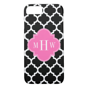 Zwart-wit Marokkaans #5 Hot Pink #2 Naam Monogram Case-Mate iPhone Case
