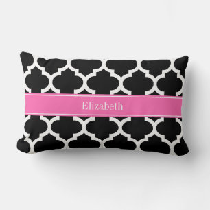 Zwart wit Marokkaans #5 Hot Pink #2 Naam Monogram Kussen