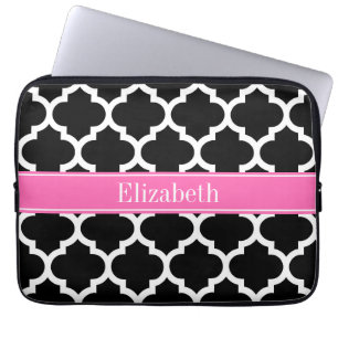 Zwart wit Marokkaans #5 Hot Pink #2 Naam Monogram Laptop Sleeve