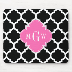 Zwart wit Marokkaans #5 Hot Pink #2 Naam Monogram Muismat