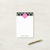 Zwart wit Marokkaans #5 Hot Pink #2 Naam Monogram Post-it® Notes (Op bureau)