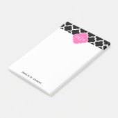 Zwart wit Marokkaans #5 Hot Pink #2 Naam Monogram Post-it® Notes (Schuin)