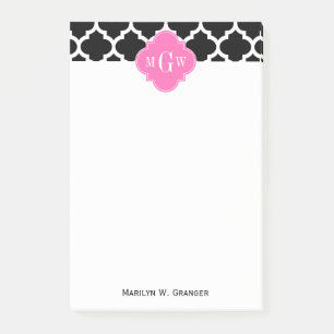 Zwart wit Marokkaans #5 Hot Pink #2 Naam Monogram Post-it® Notes
