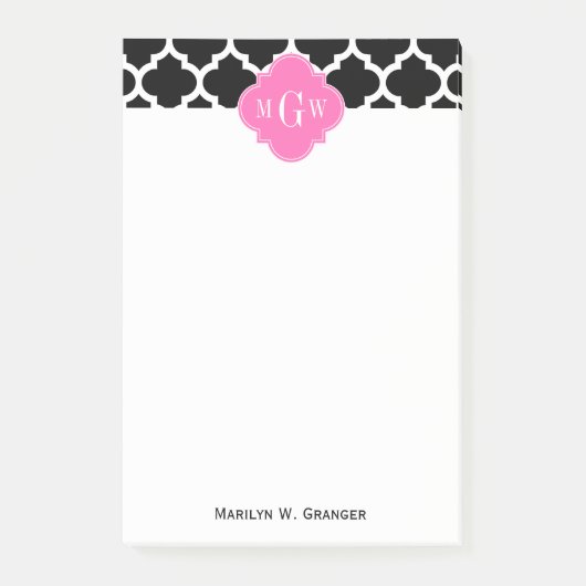 Zwart wit Marokkaans #5 Hot Pink #2 Naam Monogram Post-it® Notes (Voorkant)