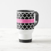 Zwart wit Marokkaans #5 Hot Pink #2 Naam Monogram Reisbeker (Voorkant rechts)