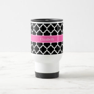 Zwart wit Marokkaans #5 Hot Pink #2 Naam Monogram Reisbeker