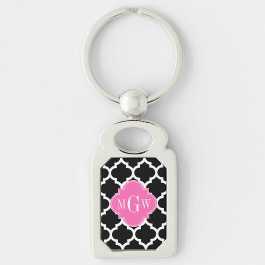 Zwart wit Marokkaans #5 Hot Pink #2 Naam Monogram Sleutelhanger (Voorkant)