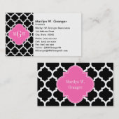 Zwart wit Marokkaans #5 Hot Pink #2 Naam Monogram Visitekaartje (Voorkant / Achterkant)