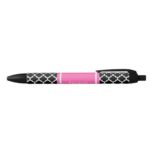 Zwart wit Marokkaans #5 Hot Pink #2 Naam Monogram Zwarte Inkt Pen (Bovenkant)