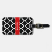 Zwart-wit Marokkaans #5 Monogram met rode naam Bagagelabel (Voorkant horizontaal)