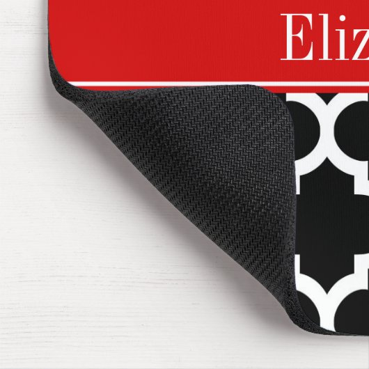 Zwart-wit Marokkaans #5 Monogram met rode naam Muismat (Hoek)