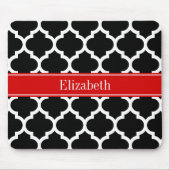 Zwart-wit Marokkaans #5 Monogram met rode naam Muismat (Voorkant)