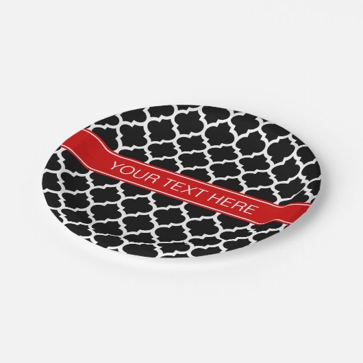 Zwart-wit Marokkaans #5 Monogram met rode naam Papieren Bordje (Gekanteld)