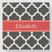 Zwart-wit Marokkaans #5 Monogram met rode naam Stenen Onderzetter (Voorkant)