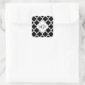 Zwart Wit Marokkaans #5 Wit 3 Initiaal Monogram Vierkante Sticker (Tas)