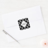 Zwart Wit Marokkaans #5 Wit 3 Initiaal Monogram Vierkante Sticker (Envelop)
