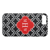Zwart wit Marokkaans #6 Rood 3 Initiaal Monogram Case-Mate iPhone Case (Achterkant (Horizontaal))