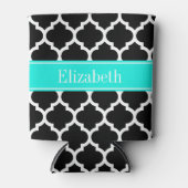 Zwart wit Marokkaans monogram #5 Brt Aqua Name Blikjeskoeler (Voorkant)