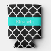 Zwart wit Marokkaans monogram #5 Brt Aqua Name Blikjeskoeler (Achterkant)