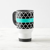Zwart wit Marokkaans monogram #5 Brt Aqua Name Reisbeker (Voorkant links)