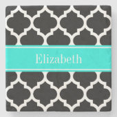 Zwart wit Marokkaans monogram #5 Brt Aqua Name Stenen Onderzetter (Voorkant)