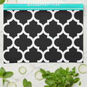 Zwart wit Marokkaans monogram #5 Brt Aqua Name Theedoek (Gevouwen)