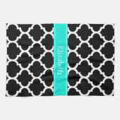 Zwart wit Marokkaans monogram #5 Brt Aqua Name Theedoek (Horizontaal)