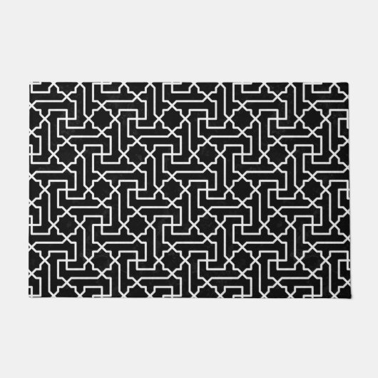 Zwart-wit Marokkaans mozaïekpatroon Doormat Deurmat (Voorkant)