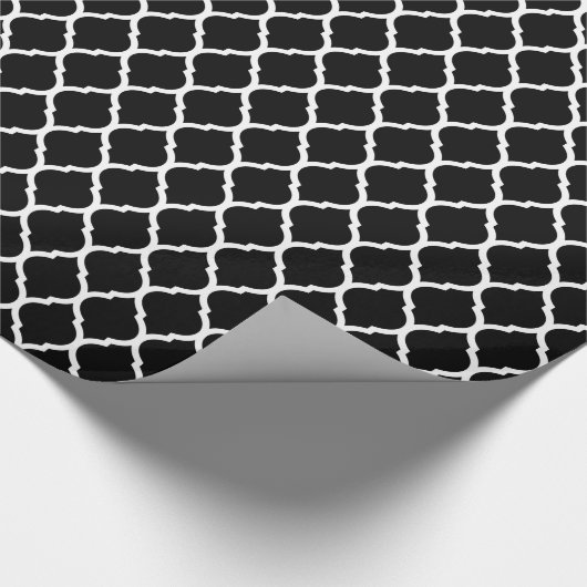 Zwart-wit Marokkaans Quatrefoil Cadeaupapier (Hoek)