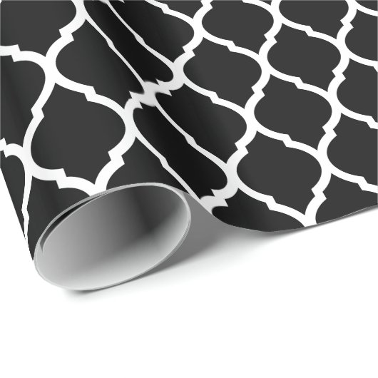 Zwart-wit Marokkaans Quatrefoil Cadeaupapier (Rol Hoek)