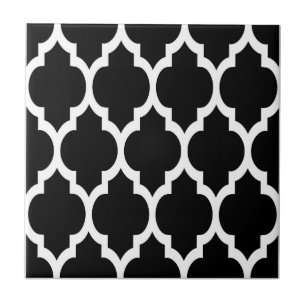 Zwart Wit Marokkaans Quatrefoil Patroon #4 Tegeltje