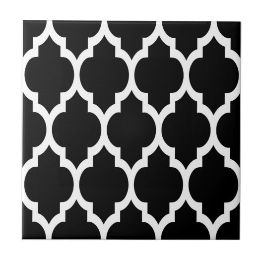 Zwart Wit Marokkaans Quatrefoil Patroon #4 Tegeltje (Voorkant)