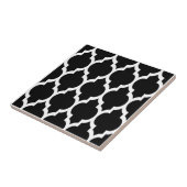 Zwart Wit Marokkaans Quatrefoil Patroon #4 Tegeltje (Zijkant)