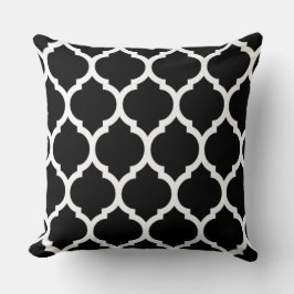 Zwart wit Marokkaans rooster Quatrefoil Pattern Kussen