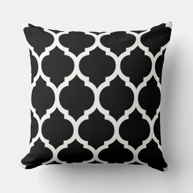 Zwart wit Marokkaans rooster Quatrefoil Pattern Kussen (Voorkant)