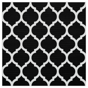 Zwart wit Marokkaans rooster Quatrefoil Pattern Stof