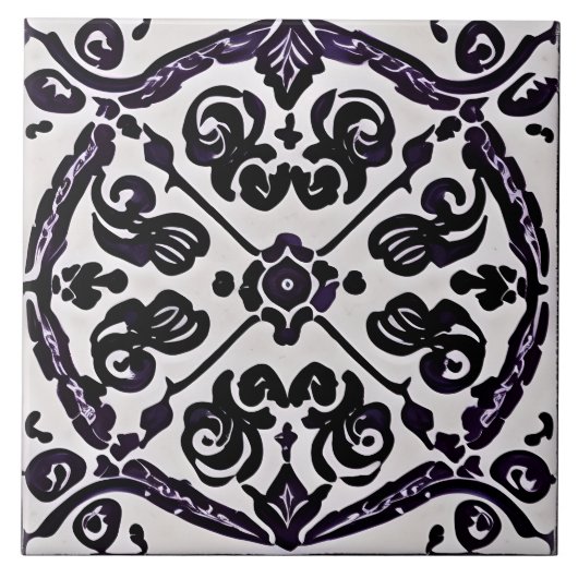 Zwart-wit Marokkaanse stijl gesimuleerd mozaïek Tegeltje (Voorkant)