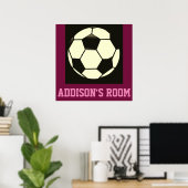 Zwart wit maroon Roze Voetbal Aangepaste naam Poster (Thuiskantoor)