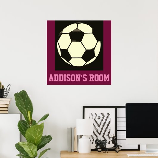 Zwart wit maroon Roze Voetbal Aangepaste naam Poster (Thuiskantoor)