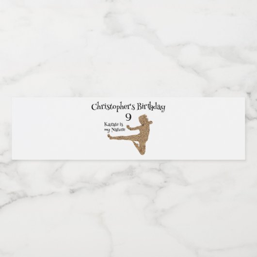 Zwart-wit Martial Arts Karate Kids Verjaardag Waterfles Etiket (Enkel label)