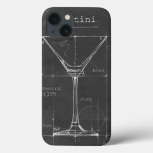 Zwart & Wit Martini Glas Blauwdruk iPhone 13 Hoesje