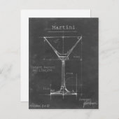 Zwart-wit Martini Glass Blueprint Briefkaart (Voorkant / Achterkant)