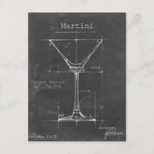 Zwart-wit Martini Glass Blueprint Briefkaart