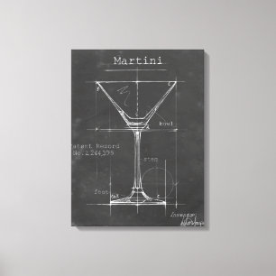 Zwart-wit Martini Glass Blueprint Canvas Afdruk