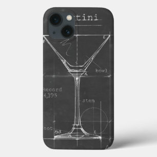 Zwart-wit Martini Glass Blueprint iPhone 13 Hoesje