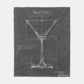 Zwart-wit Martini Glass Blueprint Fleece Deken (Voorkant)